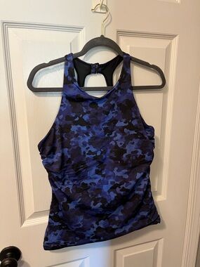 Athleta Maldives High Neck Tankini Top in blue camouflage